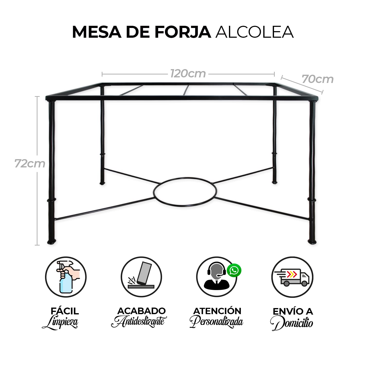 El Herrero Mesa de forja para Salon, Cocina, Mesa de Centro. 120x70 Regulable a Doble Altura. Ideal para Ropa Camilla, forja Nacional