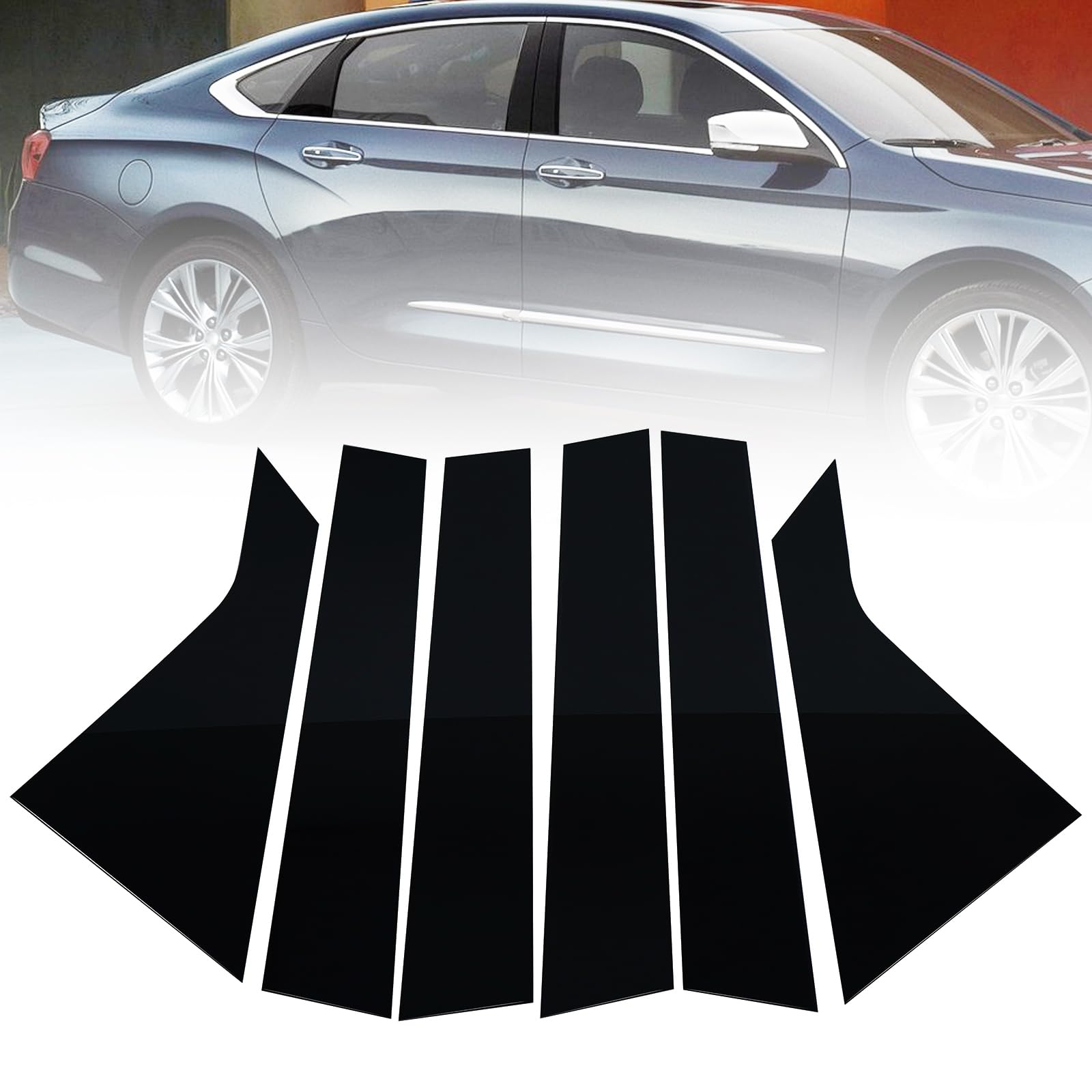 (Incomplete)6pcs Pillar Posts Window Trim Fit for Chevrolet Chevy Impala 2014 2015 2016 2017 2018 2019 2020 Door Window Pillar Molding Cover Sticker Glossy Black