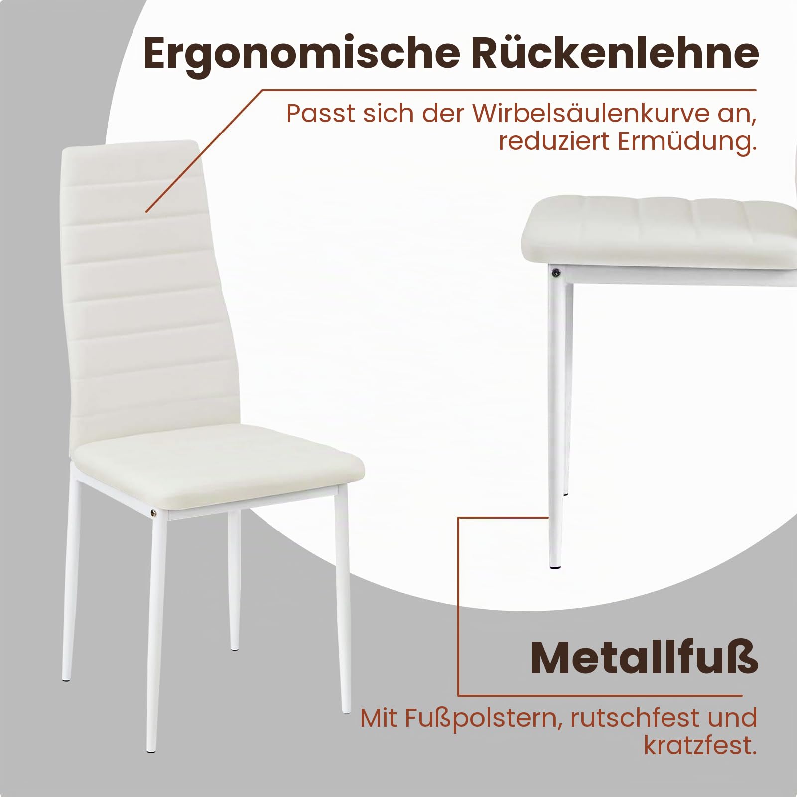 buybyroom Stühle Esszimmer 4er Set, Küchenstühle Esstisch Modern mit Hoher Rückenlehne, Gepolsterter Esszimmerstuhl für Wohnzimmer, Küche, Büro, Gäste, Schlafzimmer, Weiß