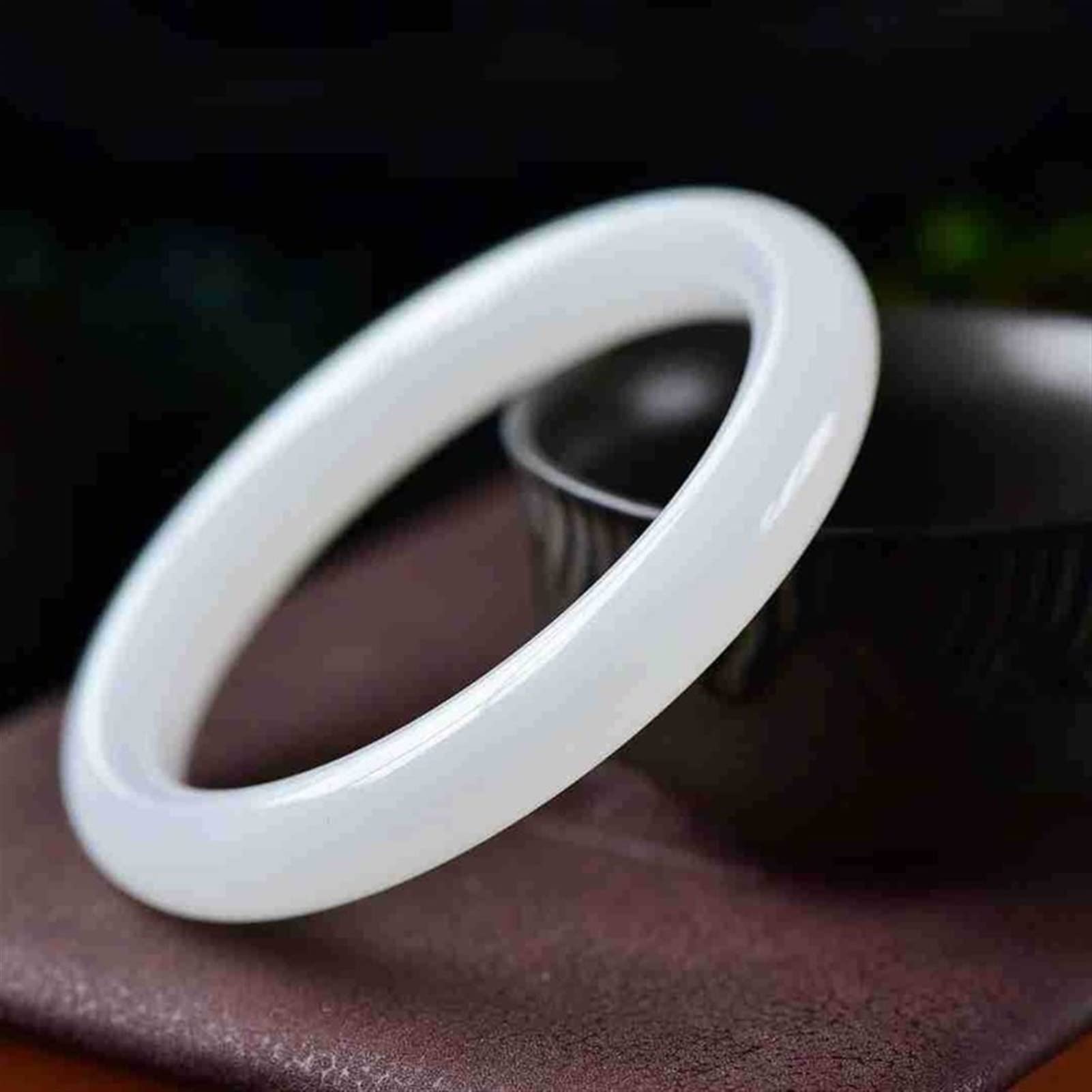 SMDSAZ Natural White Jade Bangle Jewelry Women Real Jades Stone Lucky Amulet Bracelets Handmade Nephrite Bangles (Gem Color : 58-60mm)