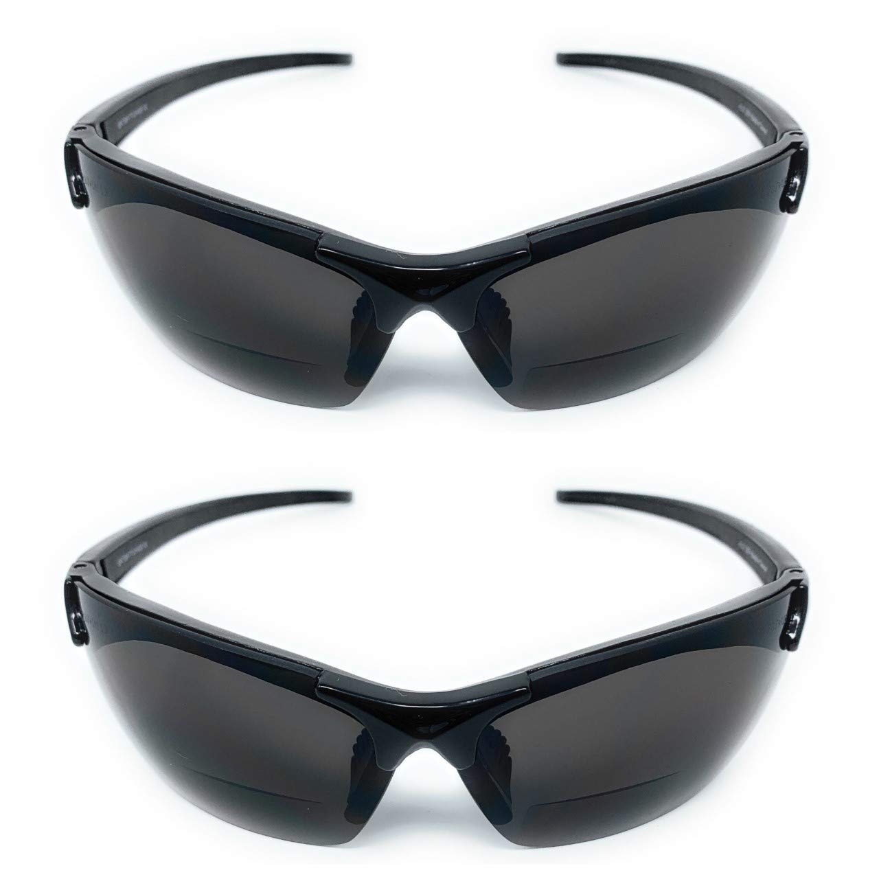 2 pary okularów przeciwsłonecznych The Grant Bifocal Sun Reader Sport i Wrap Around Reader, okulary ochronne unisex dla mężczyzn i kobiet, 2 czarne + 2,00