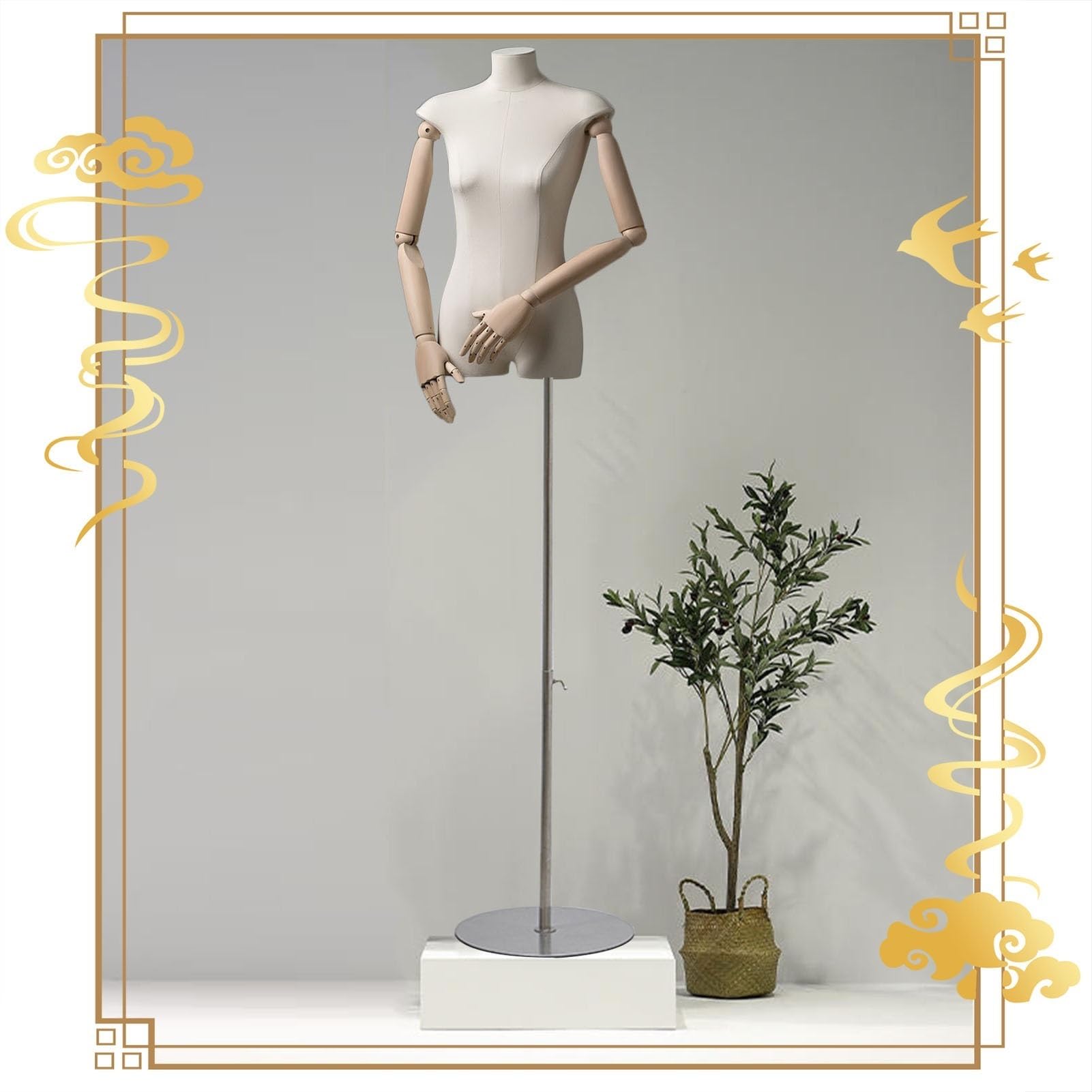 ITOSUI Adjustable Female Mannequin Torso Display Stand, 52"-76" Height, Wooden Arms - Ideal for Sewing, Jewelry, Clothing Stores, Retail Showcase, Boutique Display