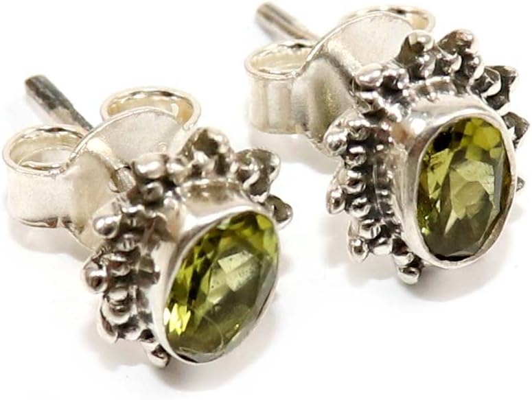 Goyal Exports Peridot Faceted Gemstone 925 Sterling Silver Drop Dangle Earring Jewlery SEG64A