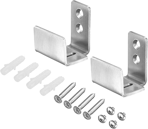 uxcell Guía de piso para puerta de granero, 2 piezas de herrajes para puerta corrediza de granero de acero inoxidable, soporte en U ajustable
