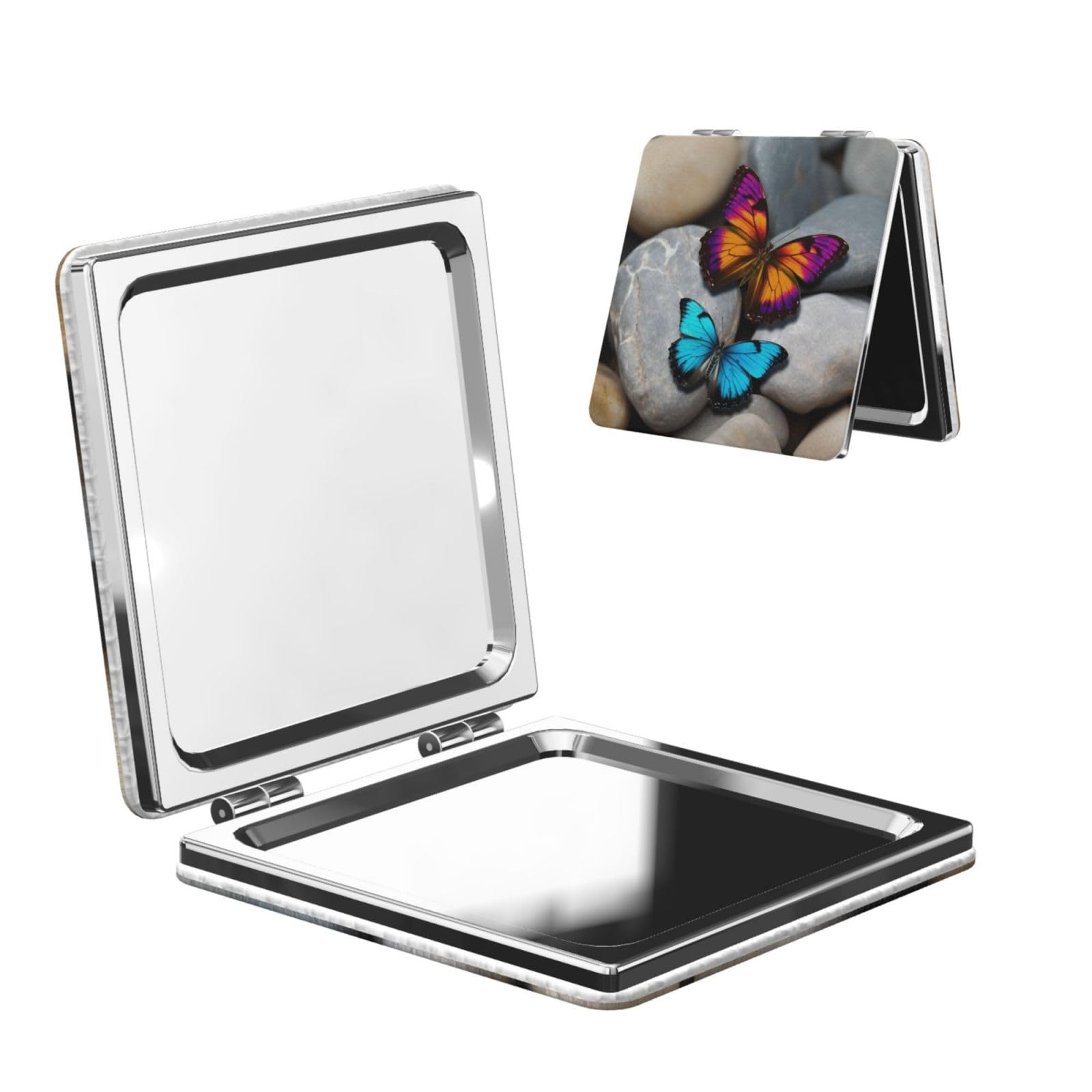 FHEDVBN Compact Mirror for Purse, 1X/2X Magnifying Mirror for Women Men Colorful Butterfly Stone Makeup Mirror 2-Sided Handheld Folding Mirror Portable Travel Mirror Mini Vanity Mirror