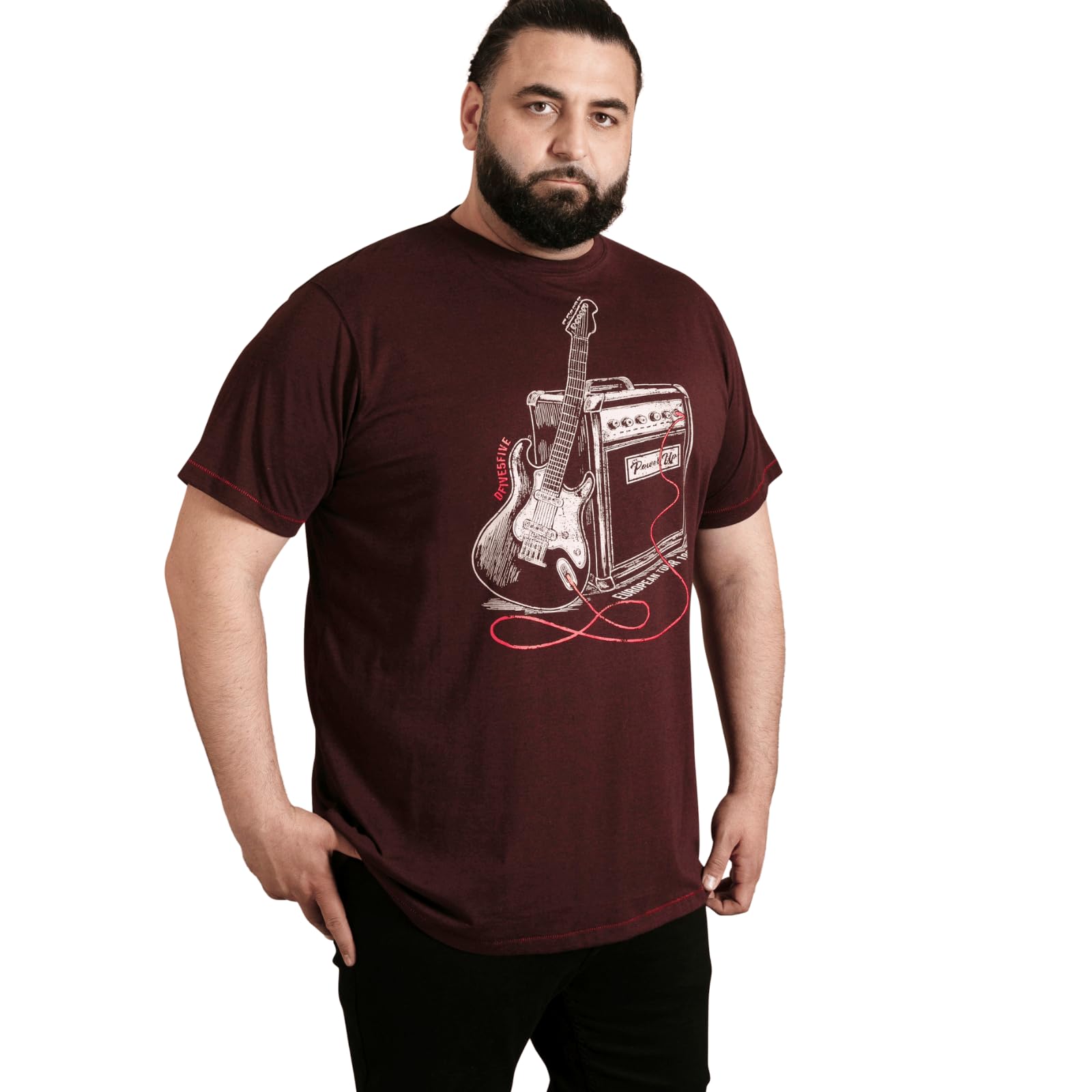 Duke Mens Barnsley Guitar and Amp Print SS T-Shirt - Red - 4XL