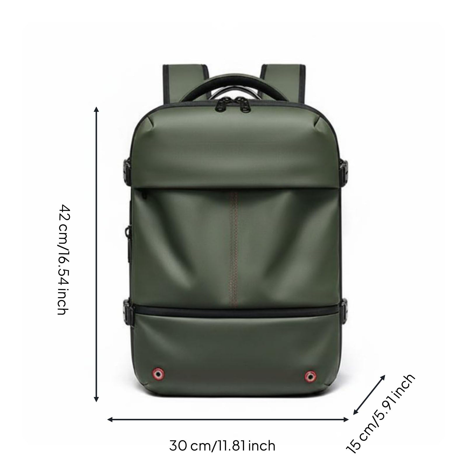 Zaino da Viaggio Impermeabile Zaino Laptop Zaino Compressibile Zaino Antipioggia con Passaggio per Trolley E Schienale Aerato Porta USB per Power Bank, Verde, Verde Militare, 16 Pollici