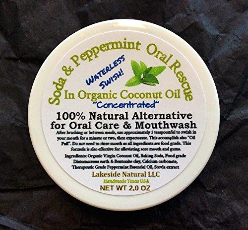 All Natural MouthWash and Oil Pulling with Baking Soda & Peppermint Oil in Organic Coconut Oil - Whitens teeth, Kills Bad Breath, and Alleviate Sore Mouth and Gums (2 Jar Set)