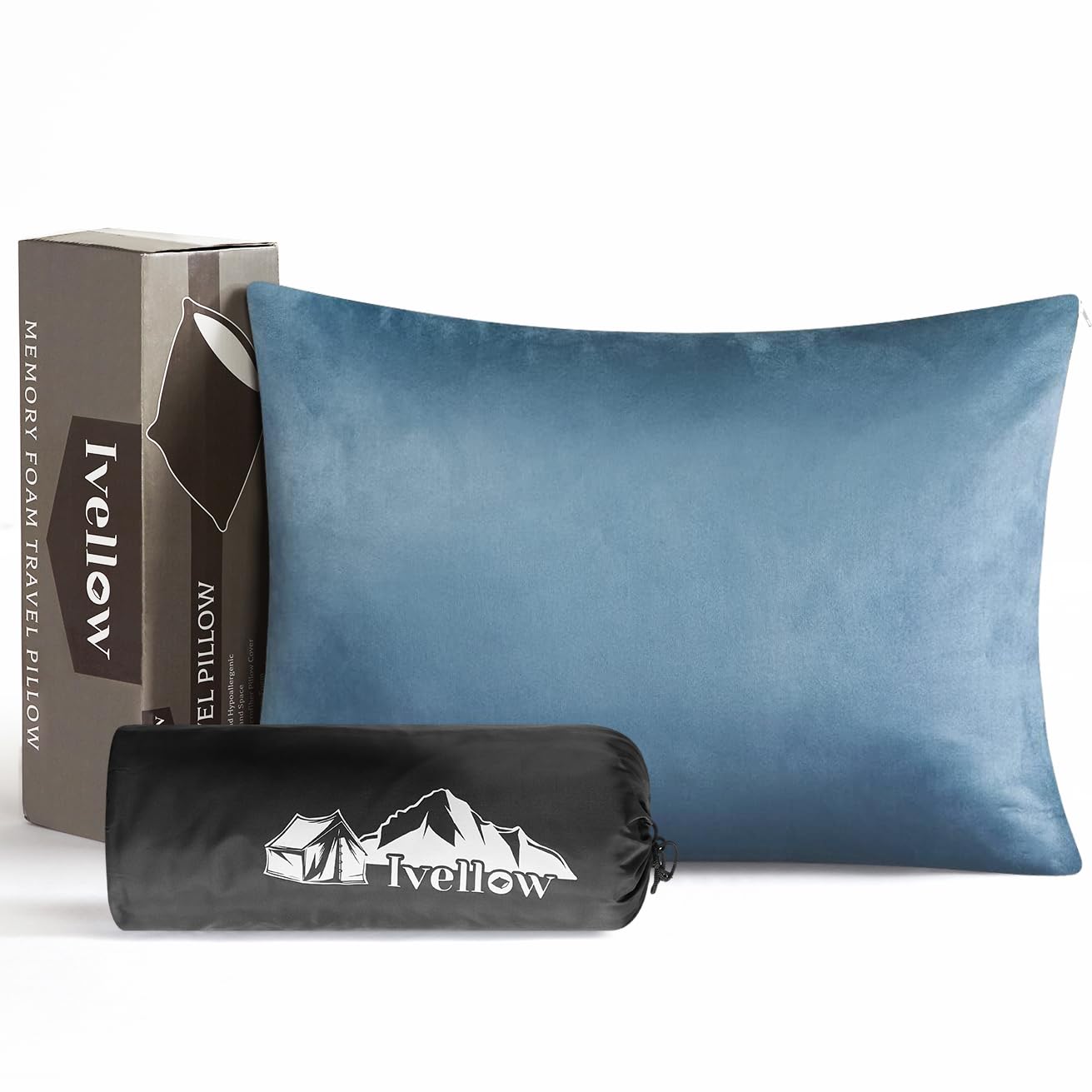 IvellowMemory Foam Travel Pillow Compressible Camping Pillow for Sleeping Shredded Memory Foam Pillow Compact Firm Supportive Travel Pillow for Adults Kids Outdoor Hiking Essential Gear Blue-S