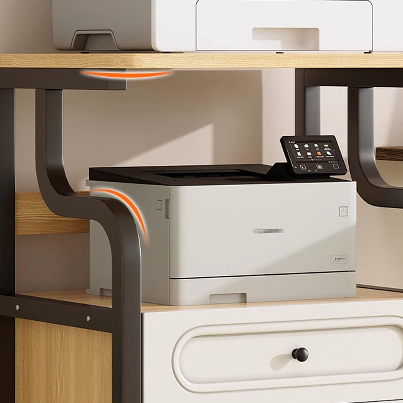 Generisch Mobiler Druckerständer mit Metallrahmen, 3-stufiger Druckerwagen für das Home Office, große Lagerregale und Schublade, kompaktes Druckerregal (weiß, 55 x 40 x 92 cm)