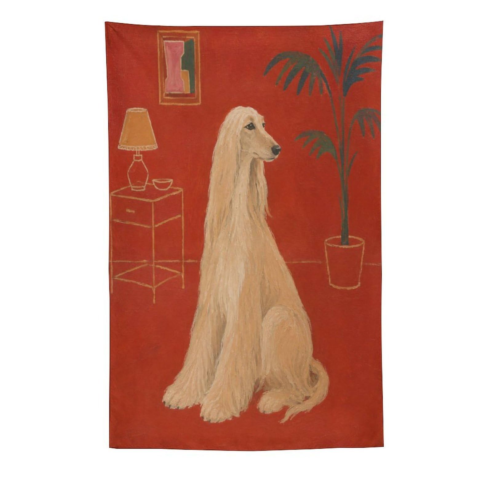 H3B8U2Y5 White Afghan Hound Wall Tapestry, Realistic Illustration