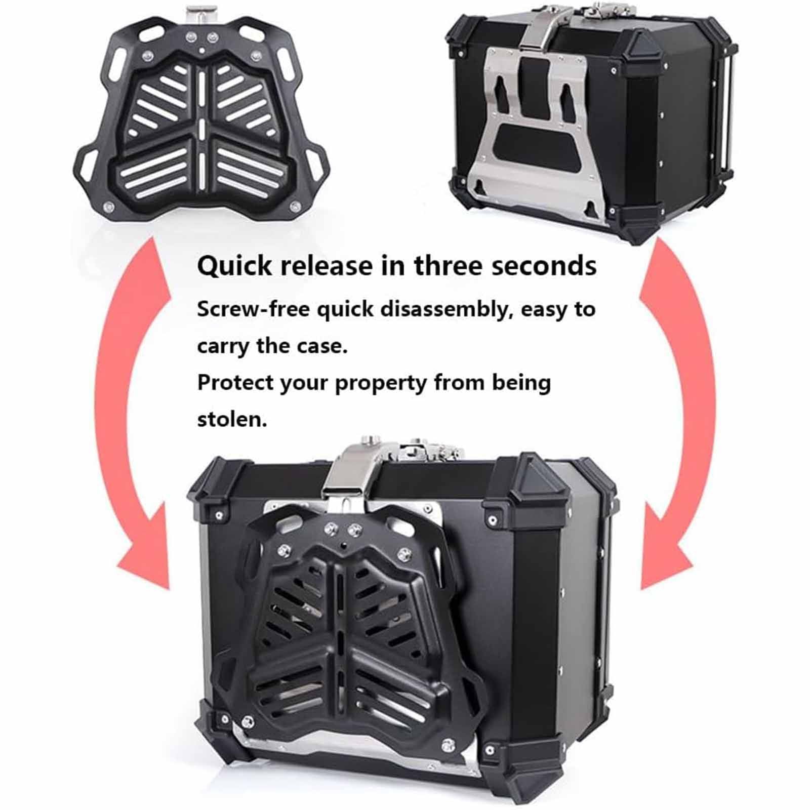 PixCy Top Case Moto Valise Moto en Aluminium Coffre De Moto étanche 28l 36l 45l 55l 65l 80l 100l Motocyclette Topcase pour Scooter Roller Moto Quad,Silver-36L