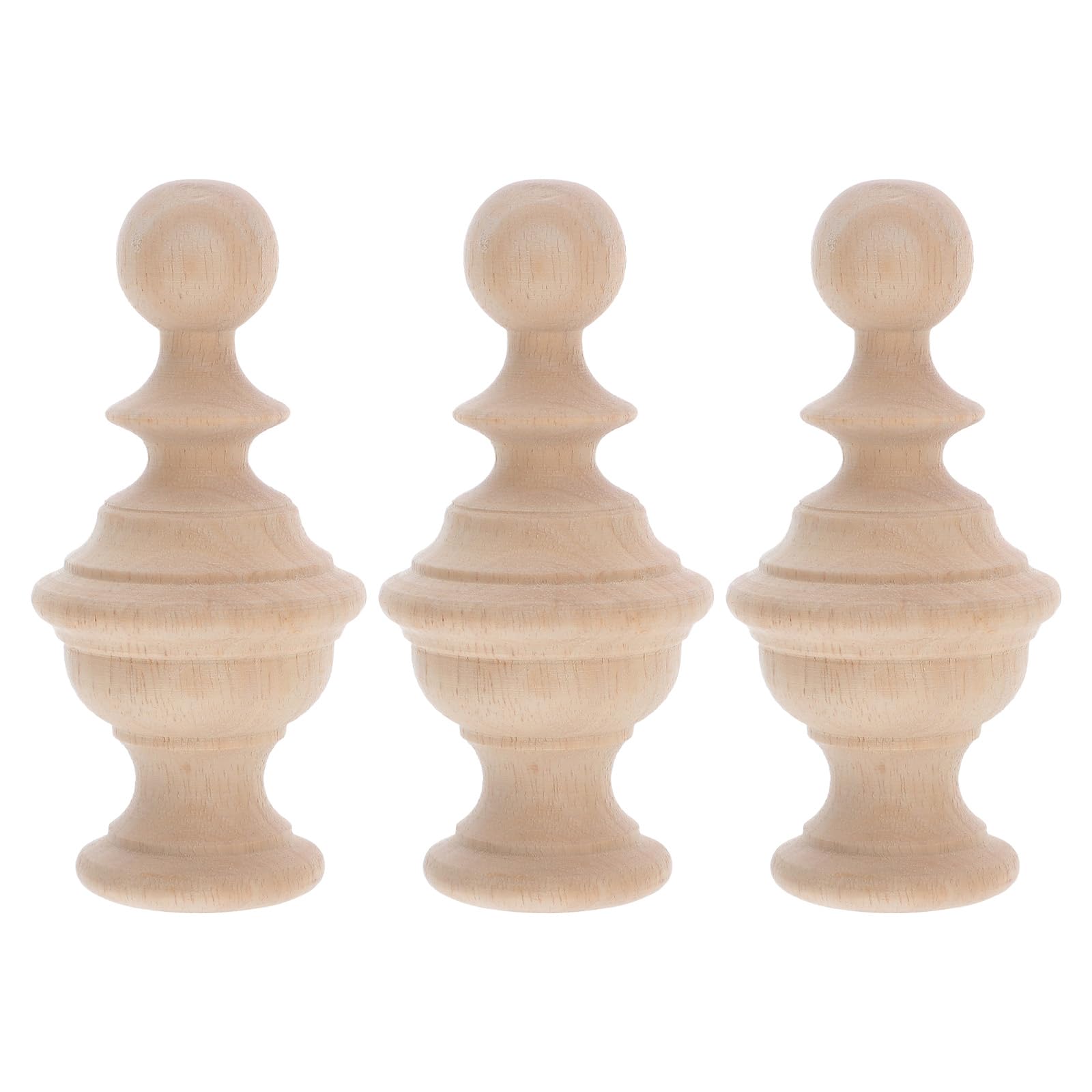 Capuchons de poteaux d'escalier en bois naturel pour villa | Lot de 3