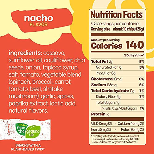 REAL FOOD FROM THE GROUND UP Cauliflower Tortilla Chips - 6Count, 4.5 Oz Bags (Nacho)