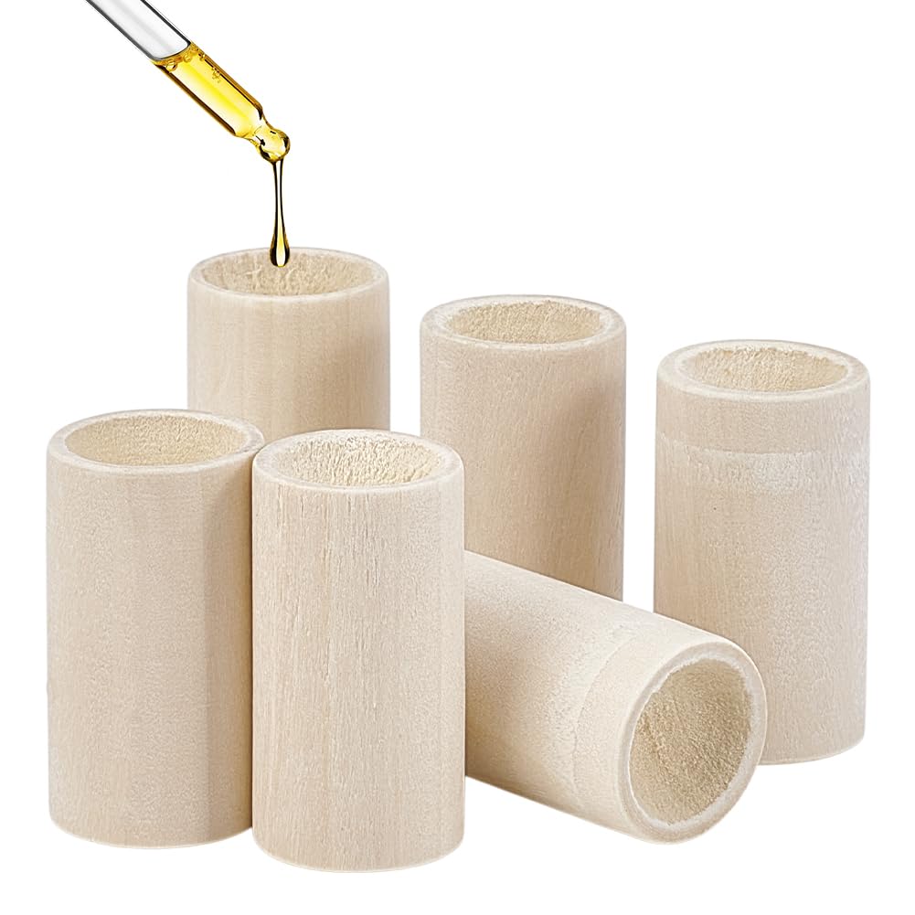 6pcs Wooden Essential Oil Diffuser Small Wood Fragrance DIffusers, Round Wooden Aromatherapy Diffuser for Home Bedroom Office Toilet Car Yoga Room Sauna Room, 1.7x0.9 inch