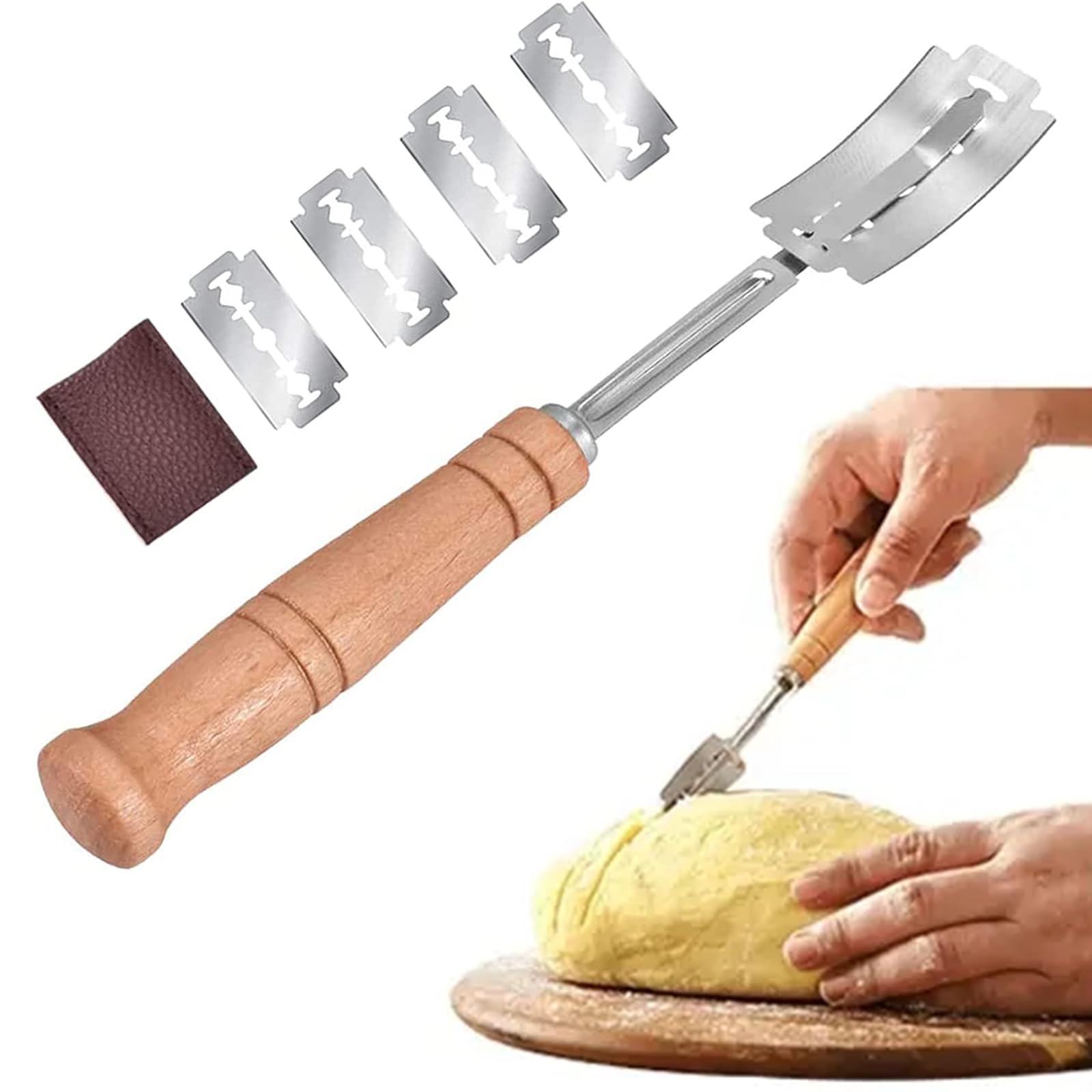 Taglierino Pane Lametta Pane Taglia Pane Lametta Coltello Pane Professionale con 5 Lame Sostituibili in Acciaio Inossidabile e 1 Scatola di plastica, Intagliare Modelli di Pane Crudo(20*15*2,5 cm