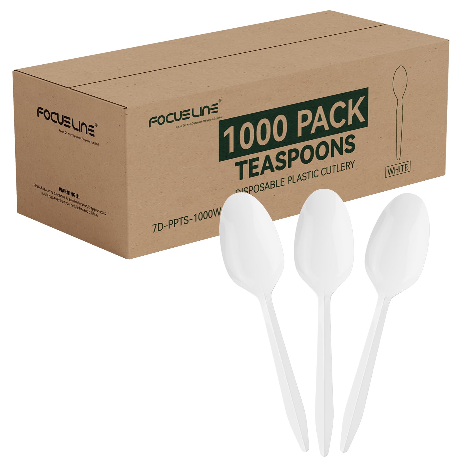FOCUSLINE 1000 Pack Plastic Teaspoons White Disposable Spoons Bulk Heat Resistant Disposable Spoons for Take out Restaurants Family