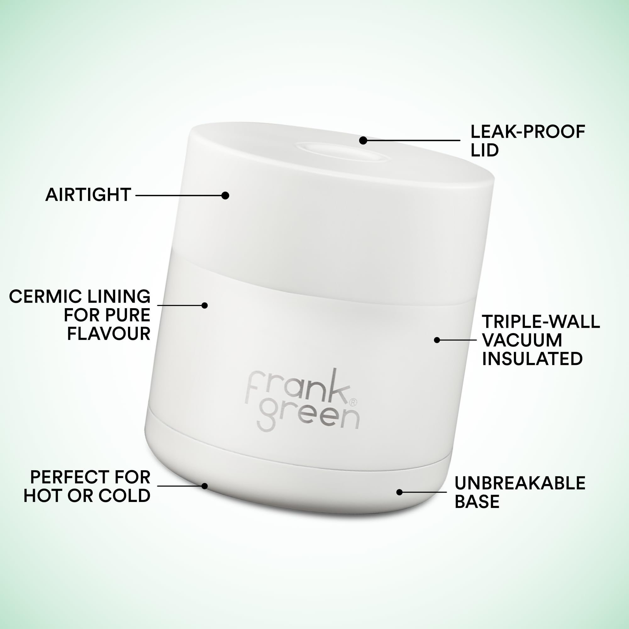 frank green Thermos in acciaio inox, contenitore termico a tripla parete di alta qualità, per cibi caldi e freddi, a prova di perdite, contenitore per zuppe e alimenti, nuvola, 283,5 g