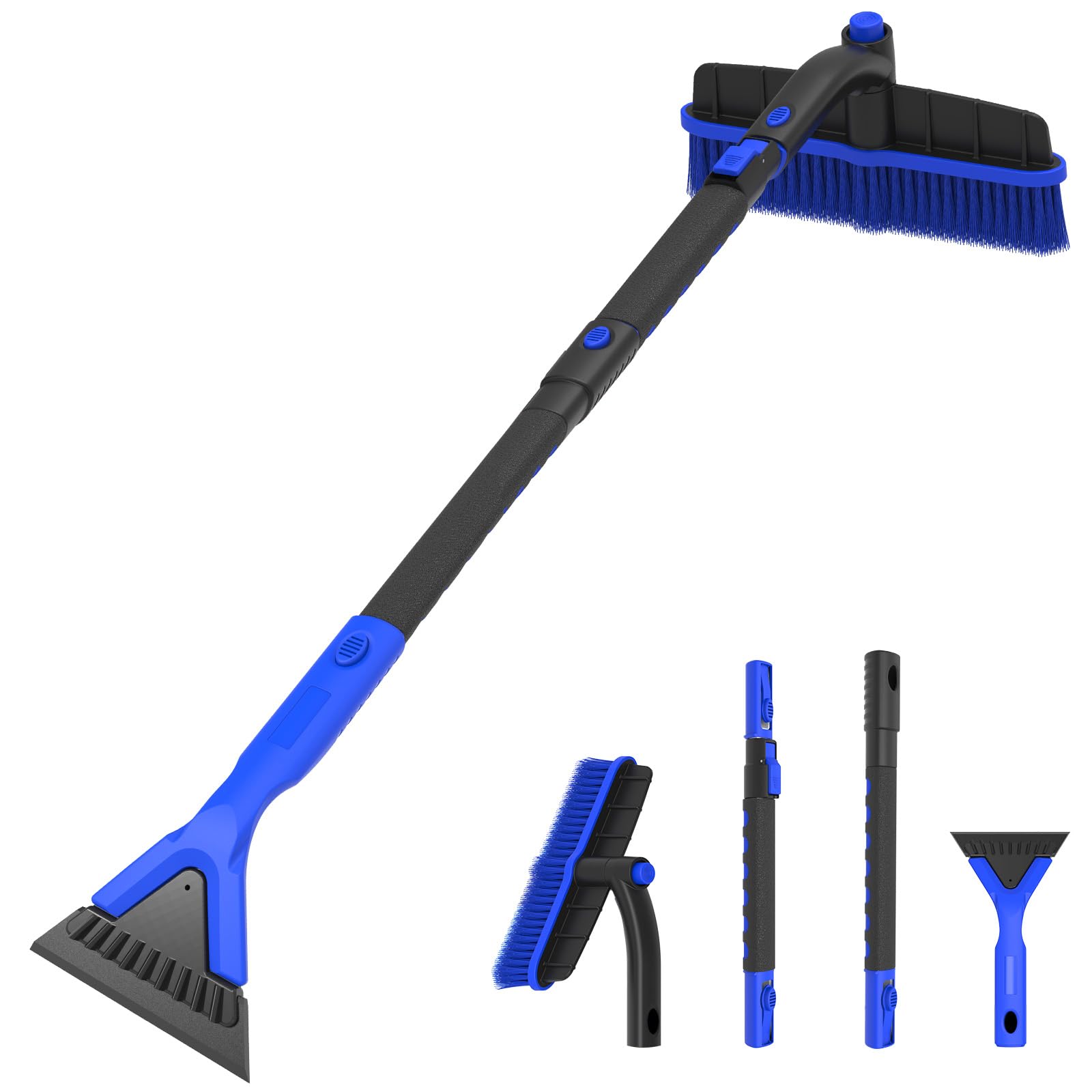 Rascador de hielo de 47 pulgadas y cepillo de nieve extensible para parabrisas de coche, 2 en 1, cabezal de cepillo de nieve giratorio de 360° con agarre de espuma para Navidad, automóvil, camión, SUV