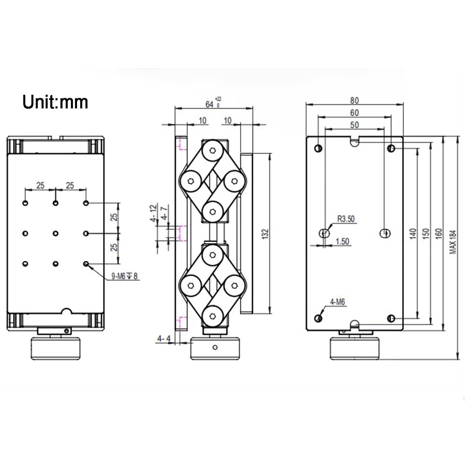 Plataforma de elevación manual, elevador deslizante de aluminio, capacidad de carga de 15 kg, elevador de tijera óptica de laboratorio para un posicionamiento preciso y fácil manejo