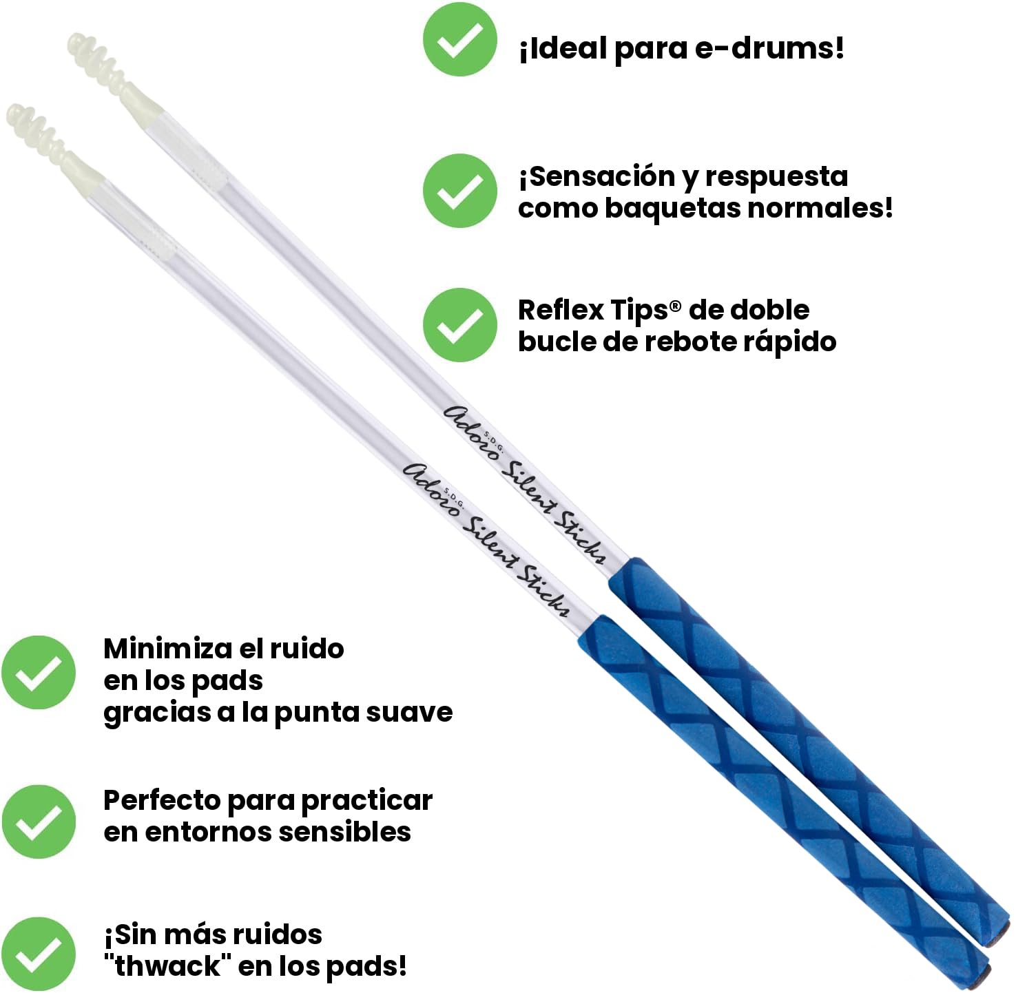 Adoro Baquetas silenciosas azules para tambor electrónico y almohadilla de tambor. El palo silencioso reduce el ruido de contacto fuerte y protege las almohadillas al mismo tiempo. También apto para