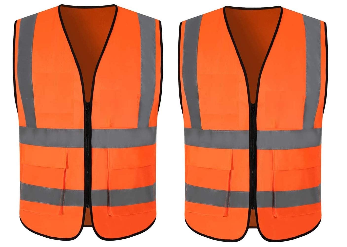 Magik High Visibility Reflective Safety Zipper Jacket - 2" Grey Reflector - With 2 pockets for Tools, Mobile etc - Polyester Fabric - (2pc Orange) (B09Q24NBLG) Amazon Price History, Amazon Price Tracker