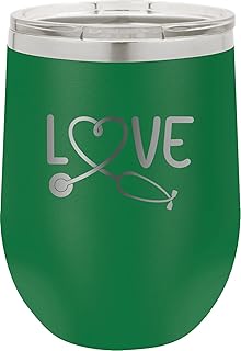 CustomGiftsNow Love - Stethoscope - Nursing/Nurse - Stainless Steel Double-Wall Insulated 12-Ounce Truck Car Travel Coffee Cup Wine Tumbler Mug with Lid