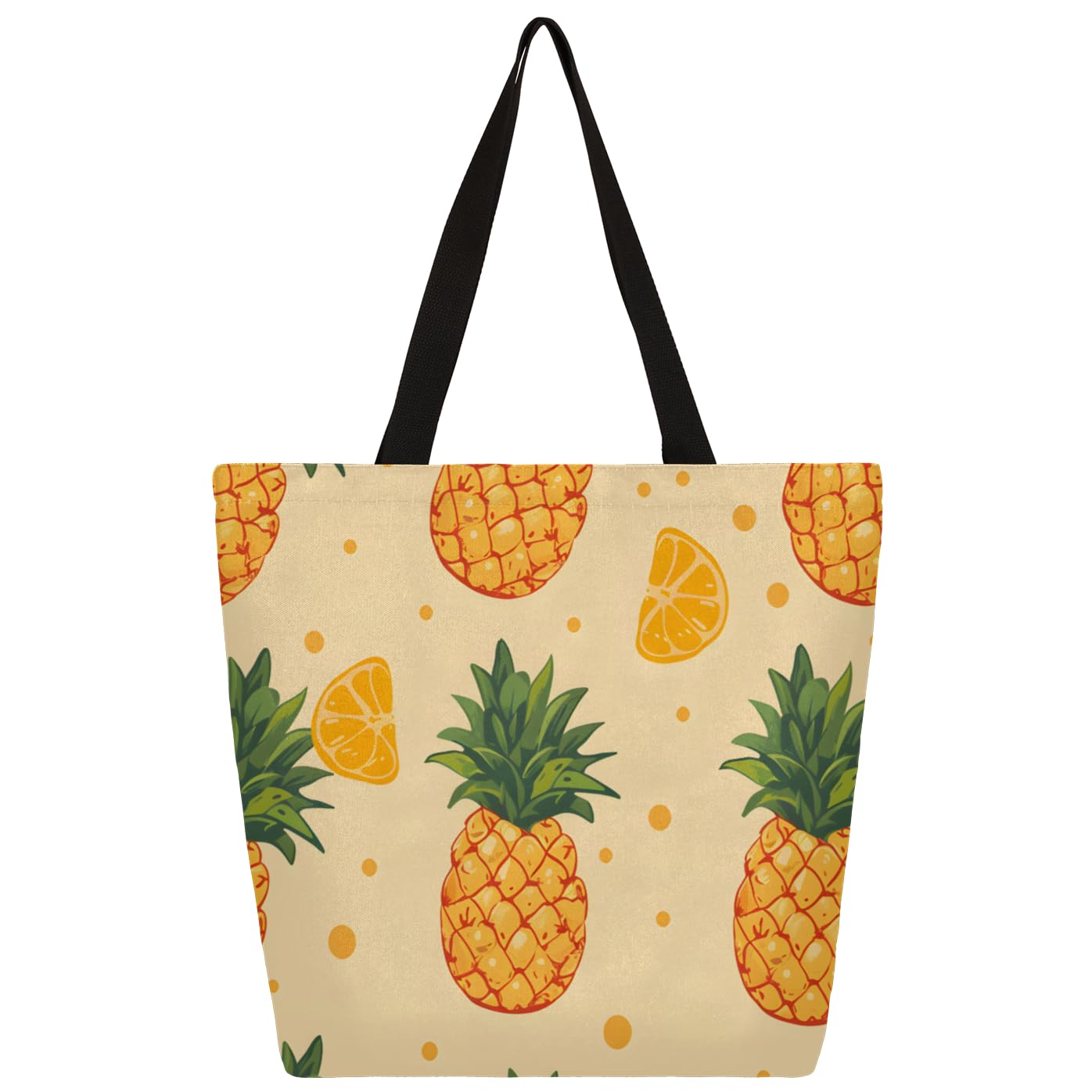 Mularoka Pineapple Orange Watercolour Large Capacity Canvas Tote Bag Stylish Handheld Shoulder Bag Reusable Shopping Bag for Work Travel Beach Trips Shopping