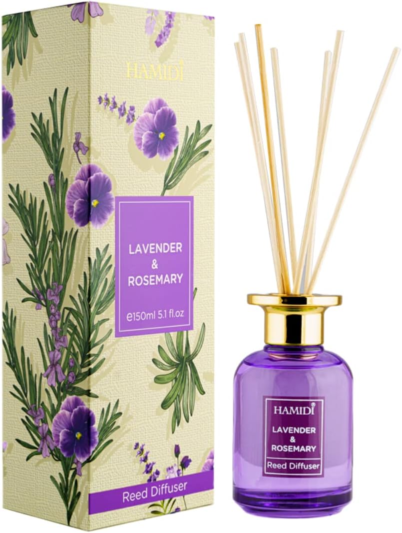 Lavender & Rosemary Reed Diffuser 150ml Scented Stick Set, Non Alcoholic, Indoor & Outdoor, Aromatherapy, Air Freshener Reed Diffusion Oil, Refill, Relaxing, Long Lasting