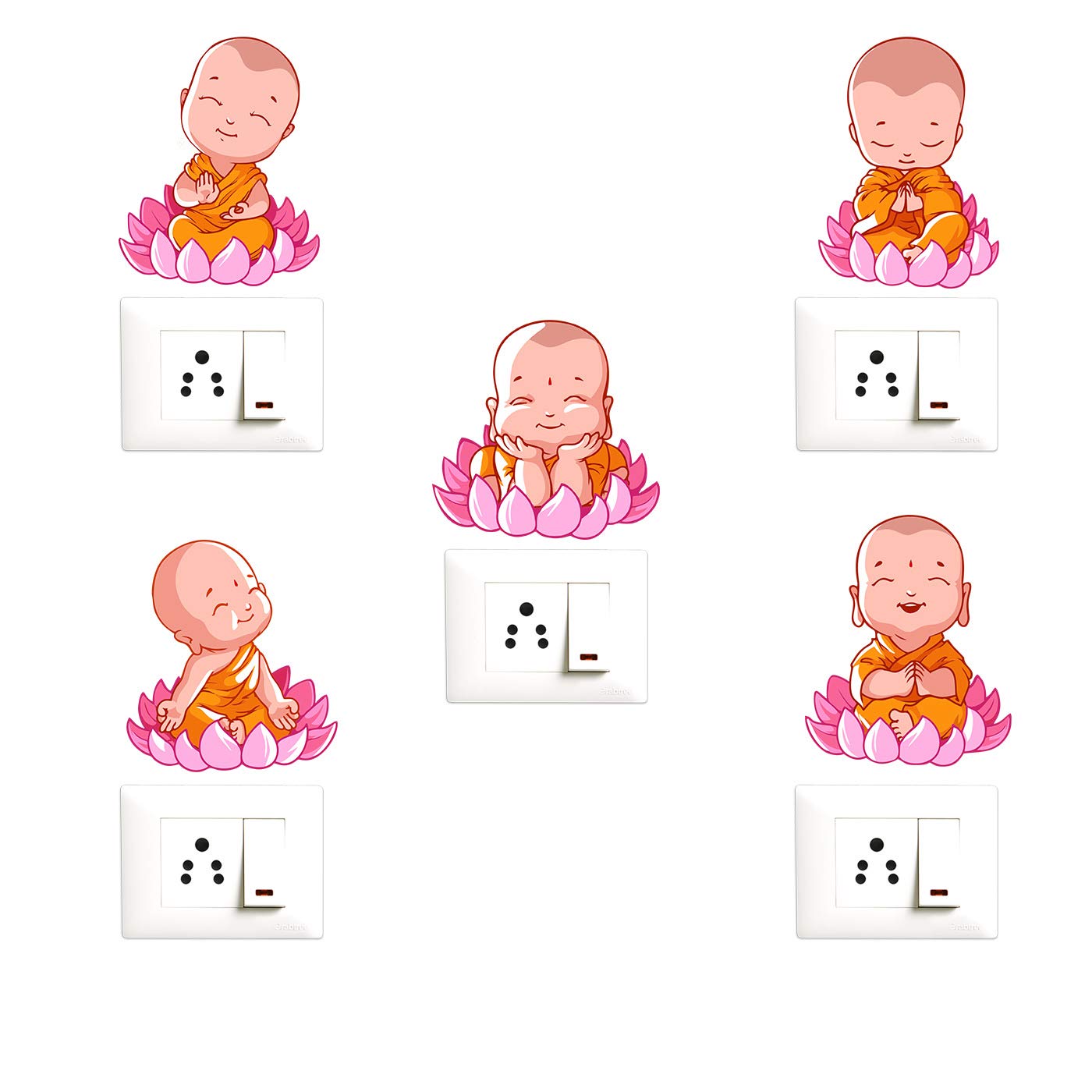 Decopix Baby Monk Meditation Decorative Wall Sticker Pack for Switch Panel Board, Laptop, Fridge (PVC Vinyl) - Combo of 5