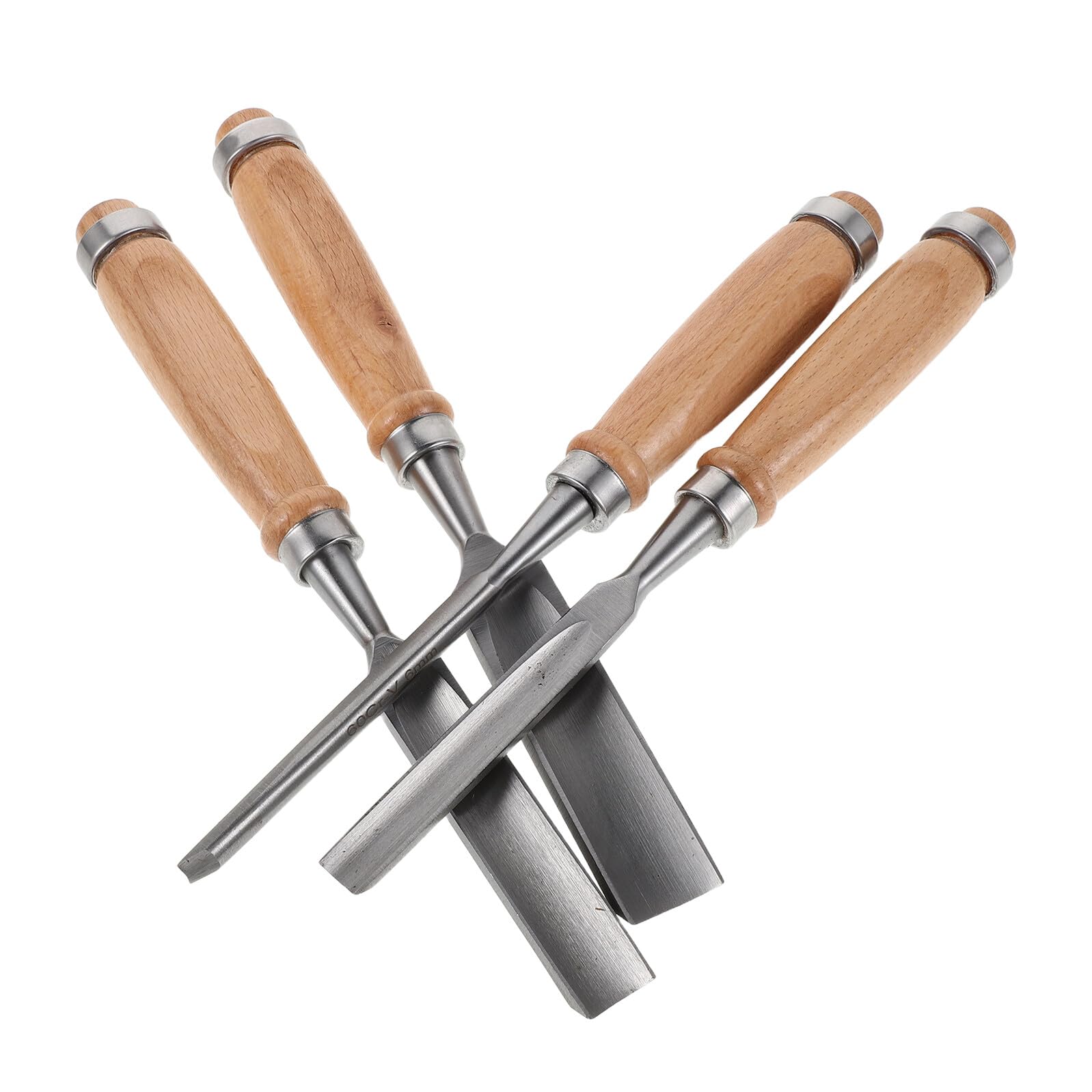 SHINEOFI Kit Scalpelli per Lavorazione Legno 4 Pezzi Acciaio Vanadio Lame Semicircolari 6-24 MM Manico Ergonomico per Intaglio e Falegnameria Professionale