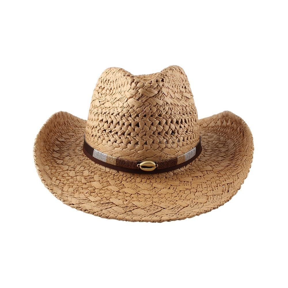 Cappello di Paglia da Uomo Cappello da Sole da Uomo a Tesa Larga Arrotolato for Bambini Cappello da Cowboy Occidentale in Paglia Primaverile ed Estivo