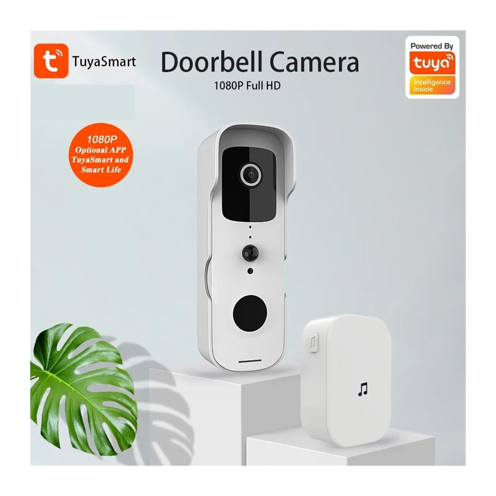 Sonnette vidéo intellinte, étanche, Vision Nocturne, sécurité Domestique, caméra Full HD 1080P, interphone visuel numérique, WiFi, Tuya Grand Angle(T30-W4)