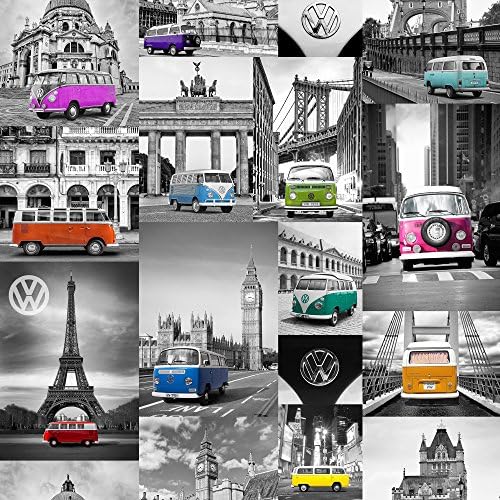 Muriva VW Campers Wallpaper Blue/Pink/Orange (601541)