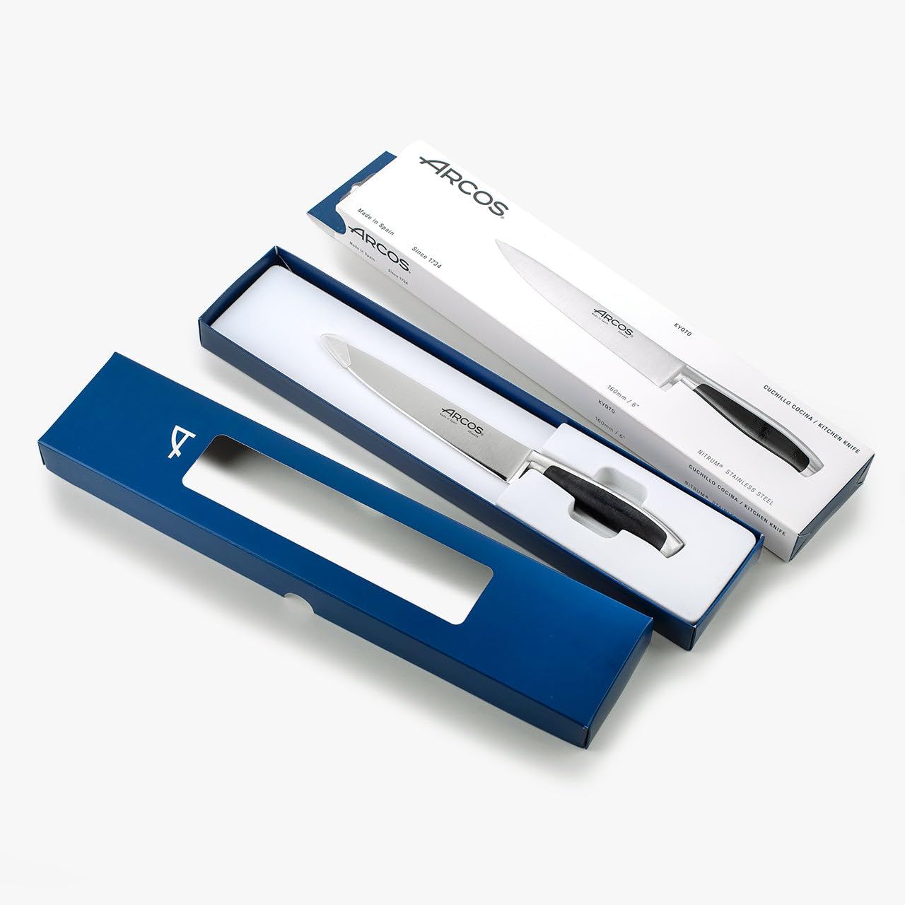 Arcos Cuchillo cocina laerie Kyoto - Hoja Acero Inoxidable forjado Nitrum 6" - Mango negro polioximetileno (POM) - Elegante y duradero (7'')