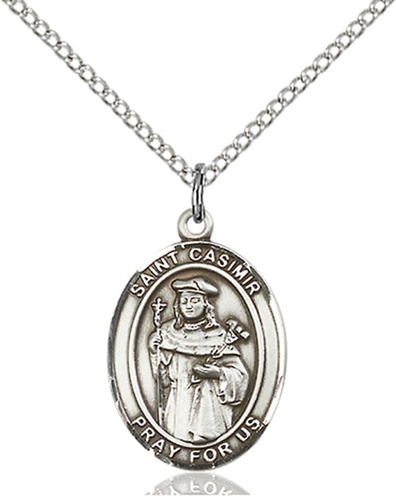 F A DumontSterling Silver St. Casimir of Poland Pendant with 18" Stainless Steel Lite Curb Chain. Patron Saint of Bachelors/Poland