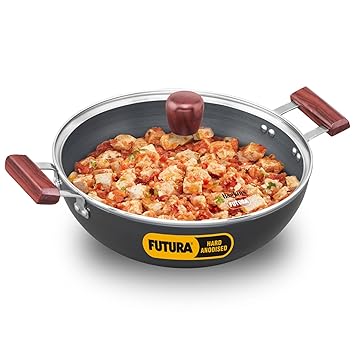 Hawkins Futura 5 Litre Deep Fry Pan, Induction Kadhai, Hard Anodised Kadai with Glass Lid, Black (IAK50G)