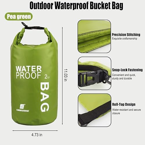 Miniatura 2 de Bolsa seca impermeable para kayak de 2 litros, saco seco impermeable pequeño para navegar (verde claro)