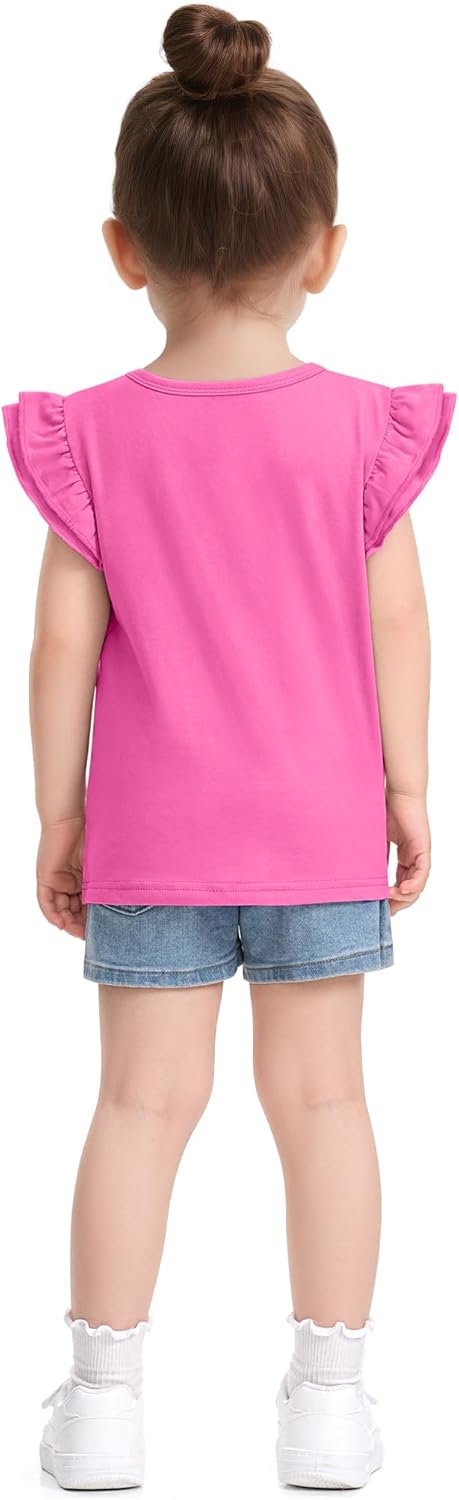 Witwot 3 Pack Toddler Girl Shirts Cotton Baby Girls Ruffle Sleeve Tee Cute Blouse Tops Size 2T - 7Years - Image 4