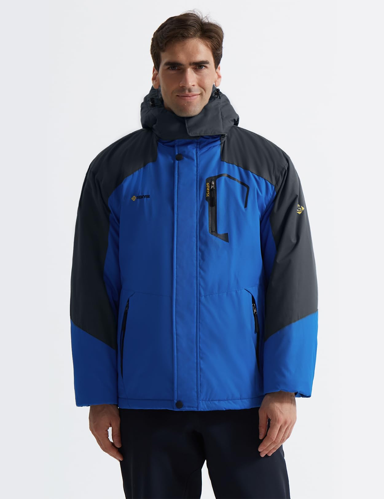 GEMYSE Herren Warme Skijacke Winddicht Wasserdicht Atmungsaktiv Multi-Pocket Outdoor-Winterjacke mit Kapuze