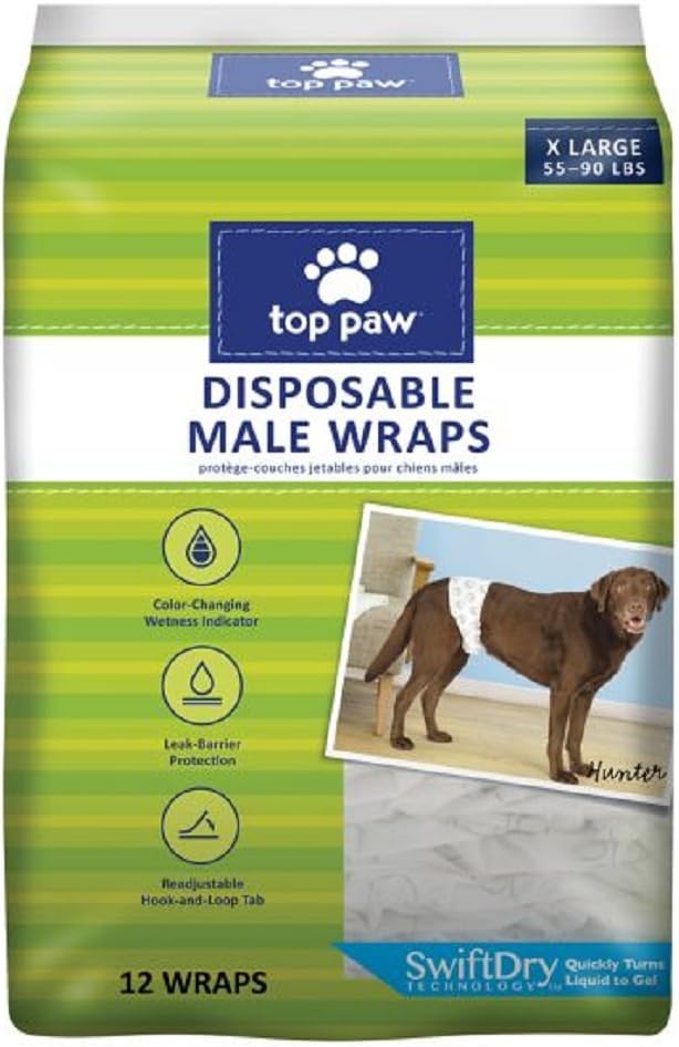 Top Paw Disposable Male Wrap Dog Diapers (X Large) Pet