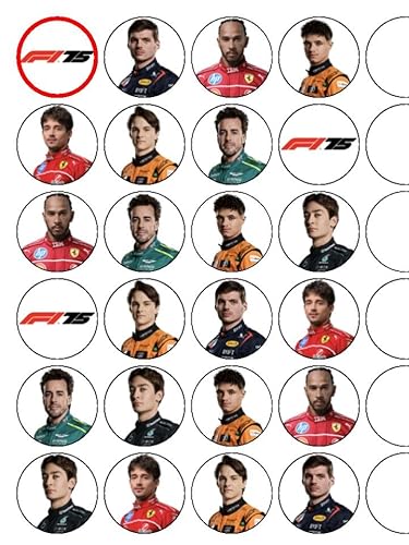 24 x Formula 1 F1 Mix 1.5" (3.8cm) PRE-CUT PREMIUM RICE PAPER Edible Cake Toppers