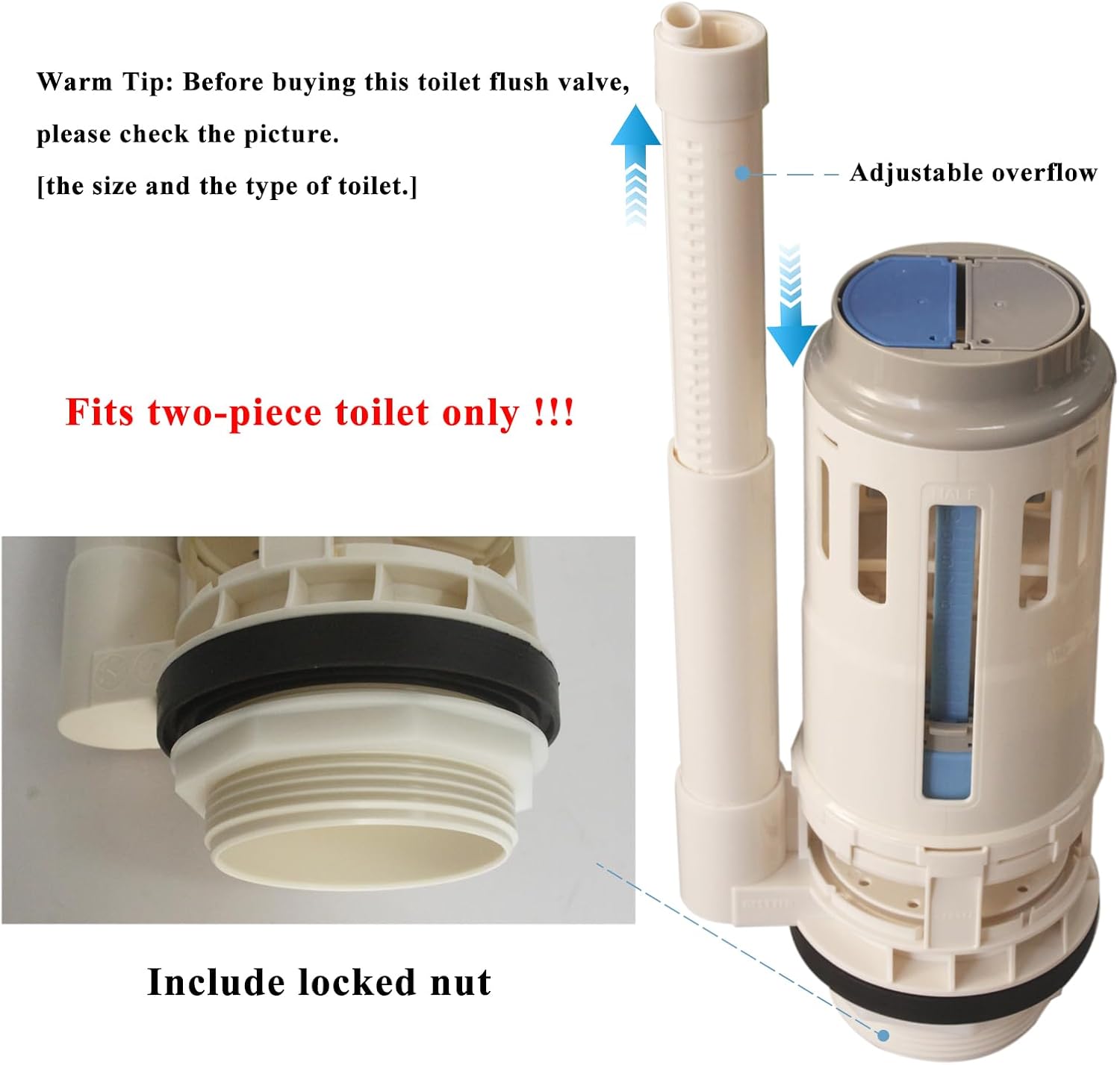 3" Dual Flush Valve Kit Fits for Project Source Two-Piece Toilets, Compatible With Glacier Bay Valves Repair Parts, 9.25in Height Toilet Flush Valve Replacement for FLUIDMASTER