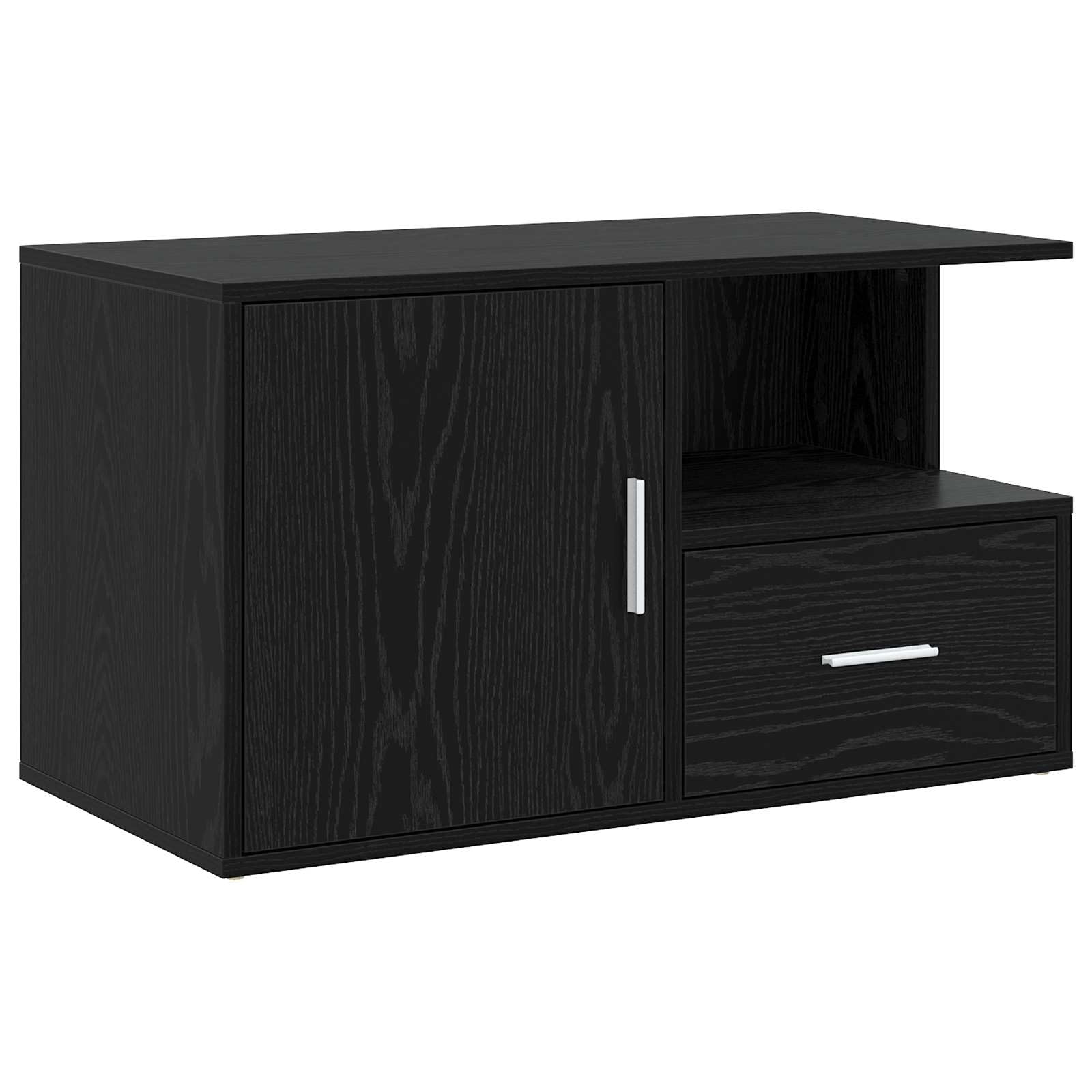 Mangloder - Armario esquinero de roble negro de madera de 200 x 40 x 45 cm con 2 cajones y 4 estantes, puerta reversible para salón, pasillo, oficina, ahorro de espacio