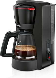 Bosch Filterkaffeemaschine MyMoment TKA2M113, Glaskanne 1,25 L, für 10-15 Tassen, 40min Warmhaltefunktion, Tropfstopp, schwenkbarer Filterträger, abnehmbarer Wassertank, 1200 Watt, Schwarz matt