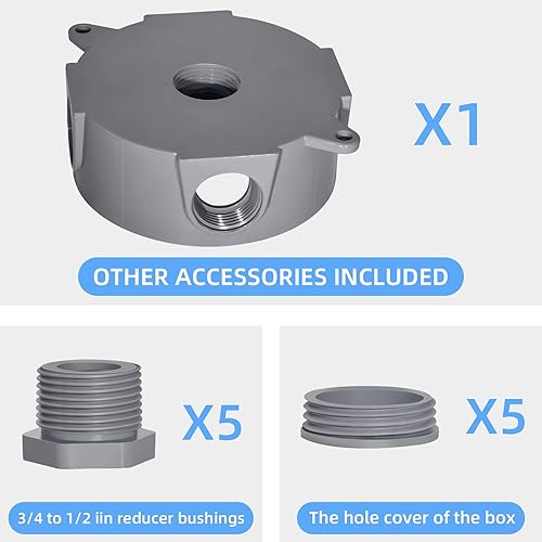 Miniatura 3 de Caja redonda de toma de corriente, resistente a la intemperie, 5 agujeros, 12 o 34 pulgadas, certificación UL, PVC sin cubierta, caja de conexiones
