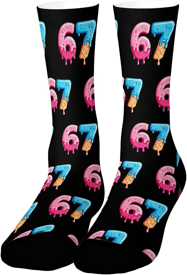 Six Seven 67 Socks Ice Cream for Men Women, 6 7 Meme Design Funny Sock,67 Socks For Boys Girls Women Men - Image 7