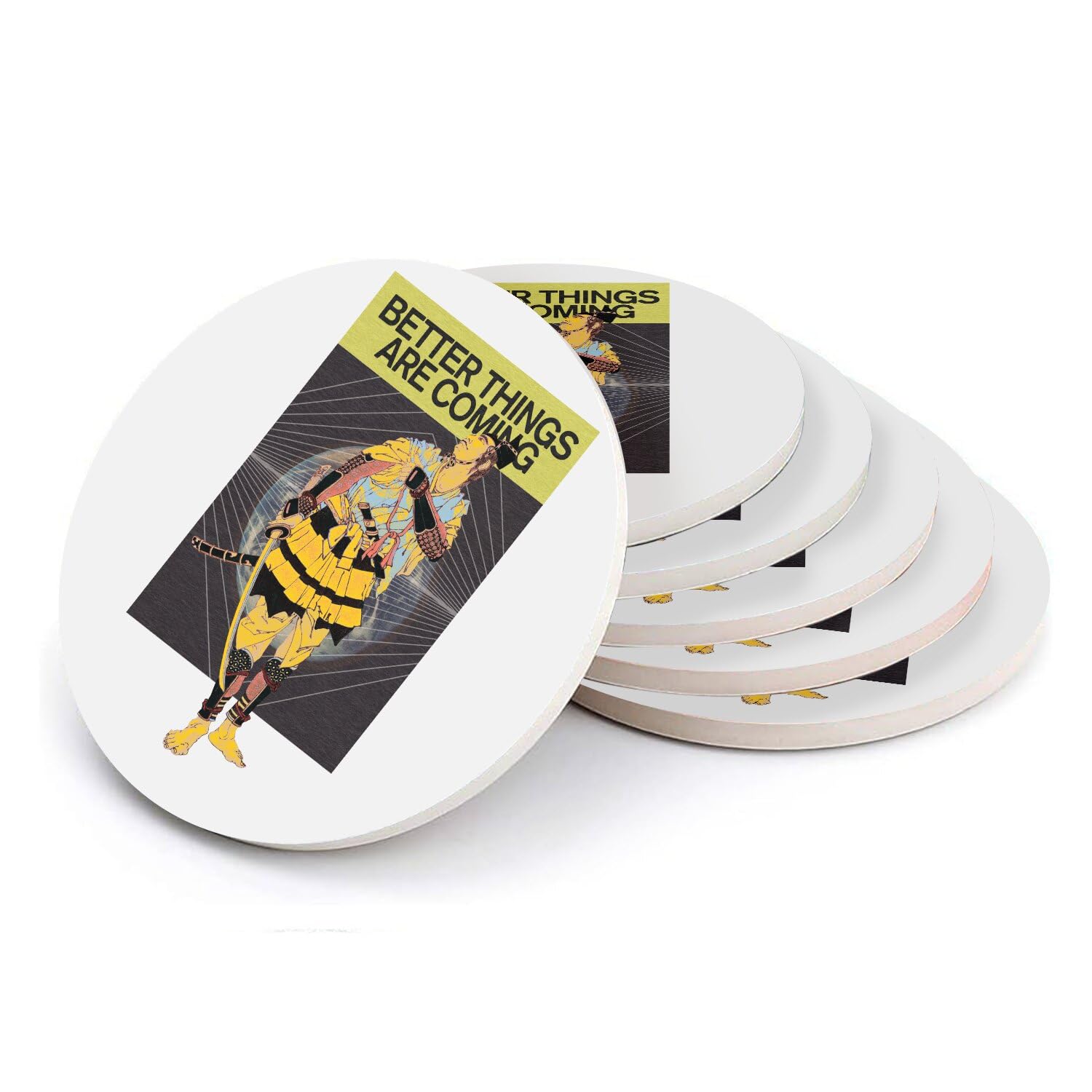 Sous verre ronds en céramique design estampe art humour pour protection de table