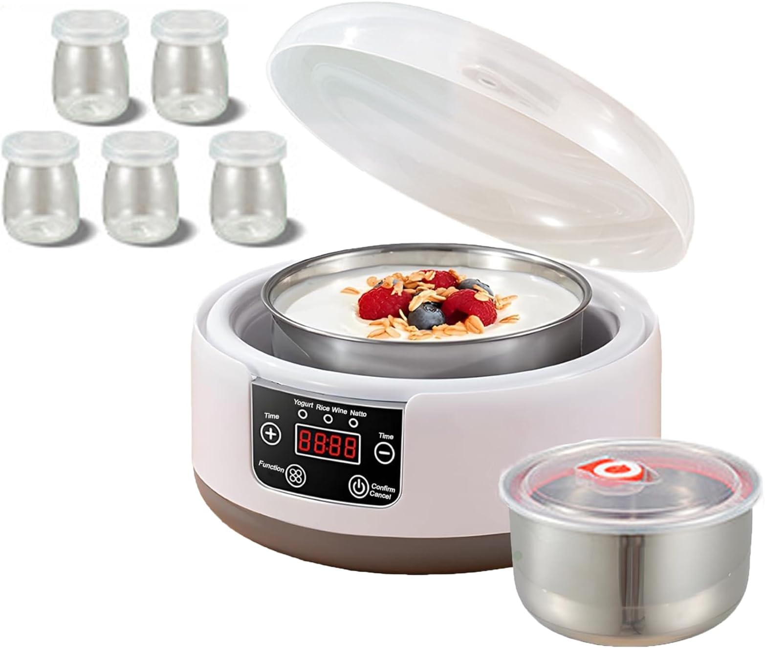 Probiotic Yogurt Maker, 1L Smart Display Yogurt Maker with 5 Cups, 304 Stainless Steel Inner, 95-113°F Temperature Control, 36 Hour Timing, Yogurt Fermenter for Home