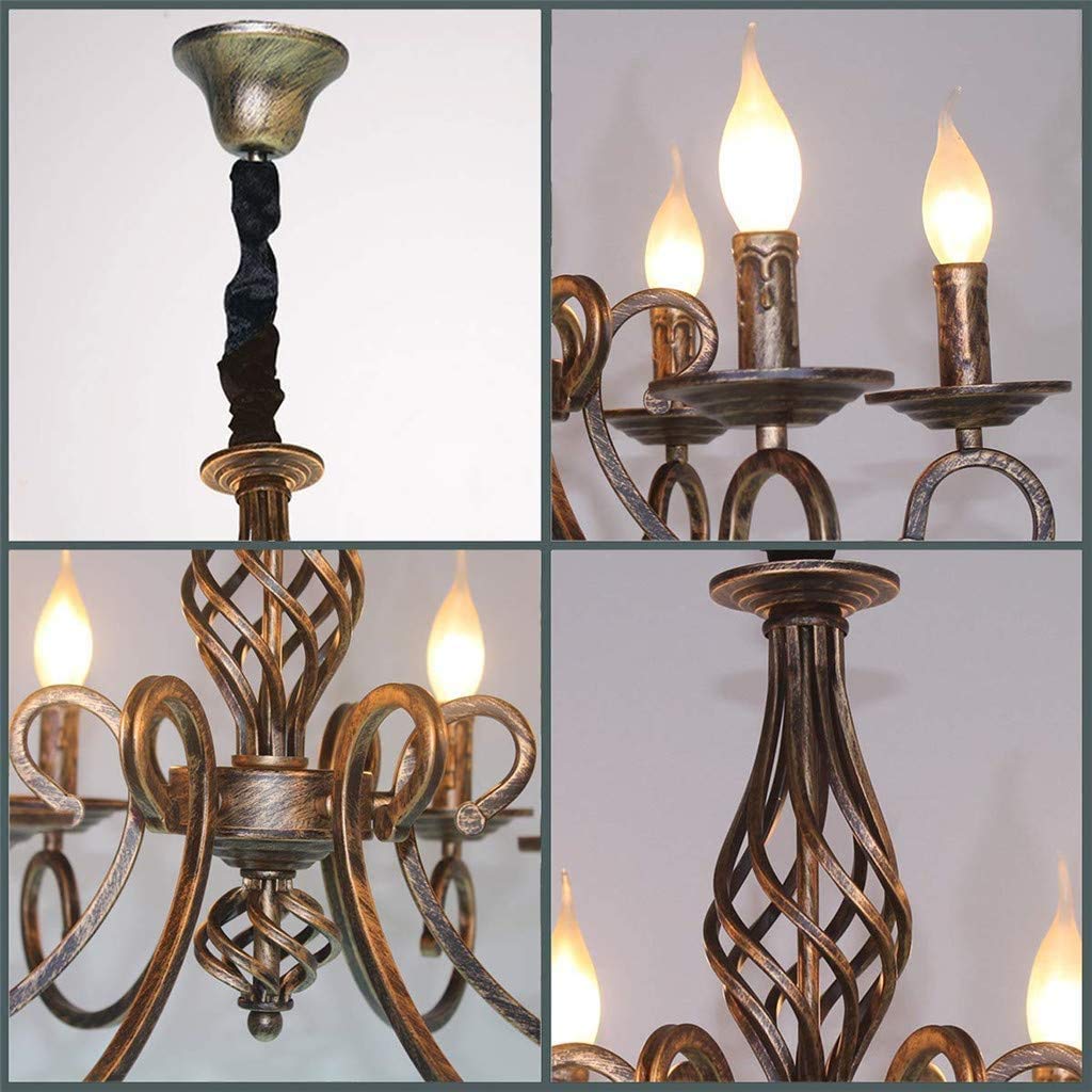 Pendelleuchte Antik Industrie Hängeleuchte Klassische Anhänger Kerze Kronleuchter Höhenverstellbar E14 Schmiedeeisen Hängelampe Landhausstil Stil Wohnzimmer Einfach Pendellampe,Bronze,8 heads